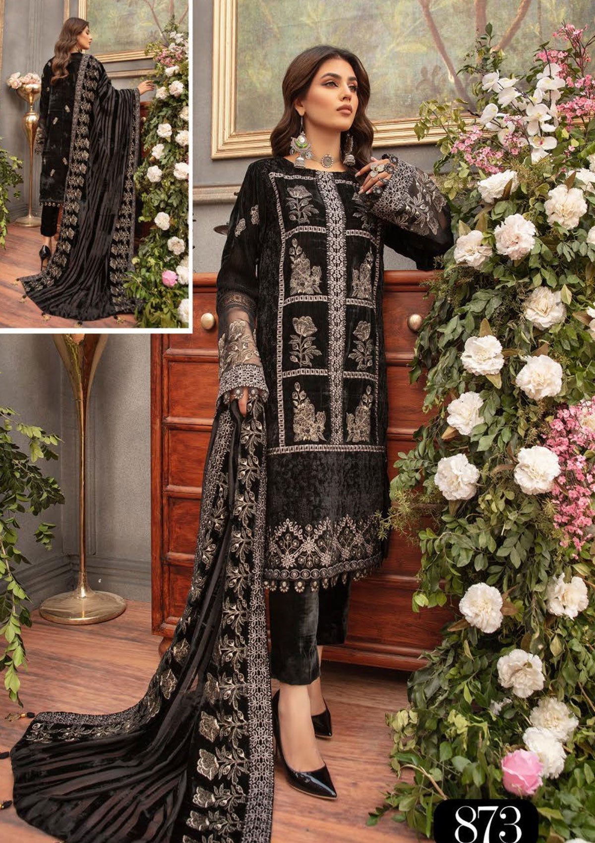 Winter Collection - Shaista - Kotrai Velvet - D#873 available at Saleem Fabrics Traditions