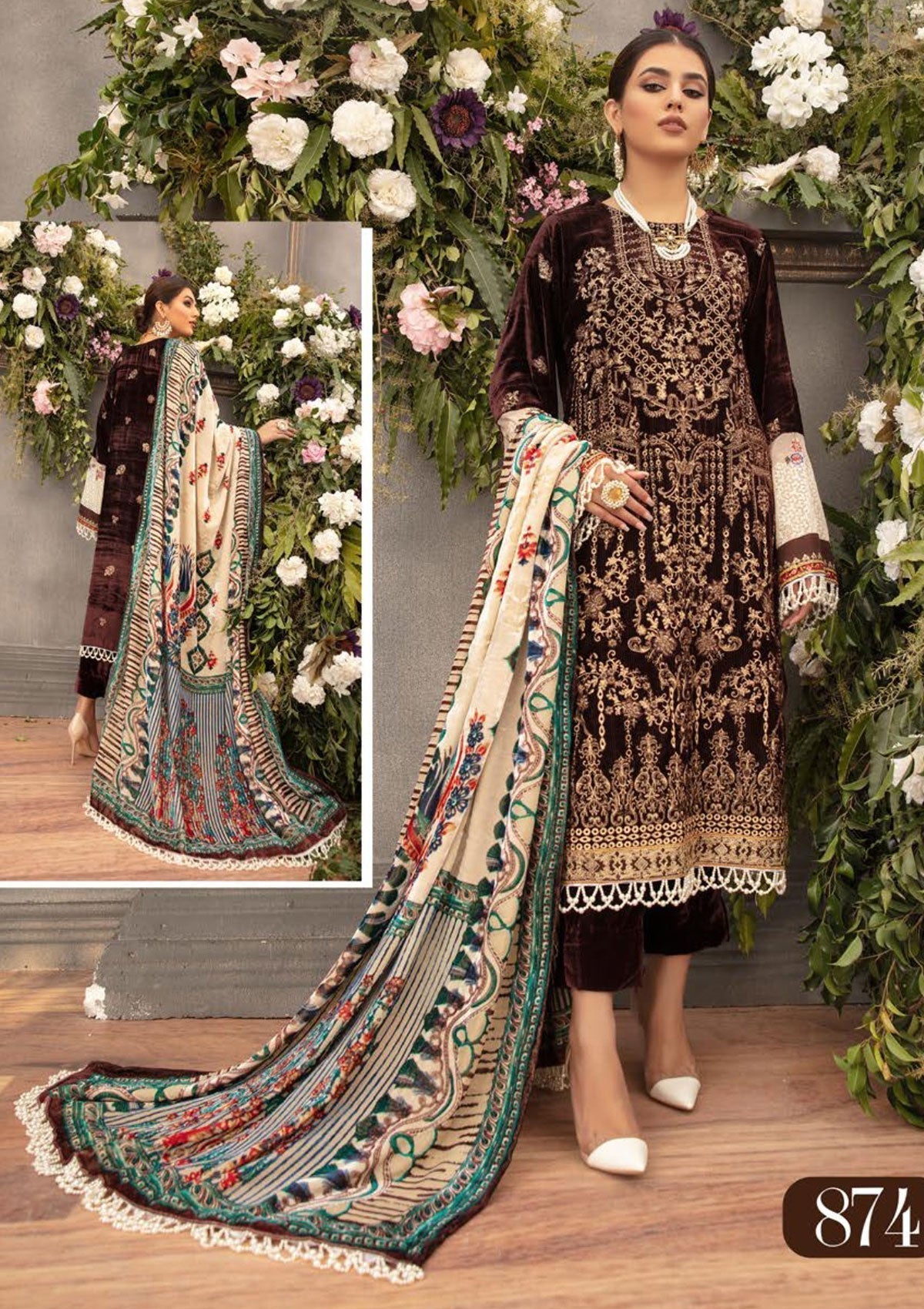 Winter Collection - Shaista - Kotrai Velvet - D#874 available at Saleem Fabrics Traditions