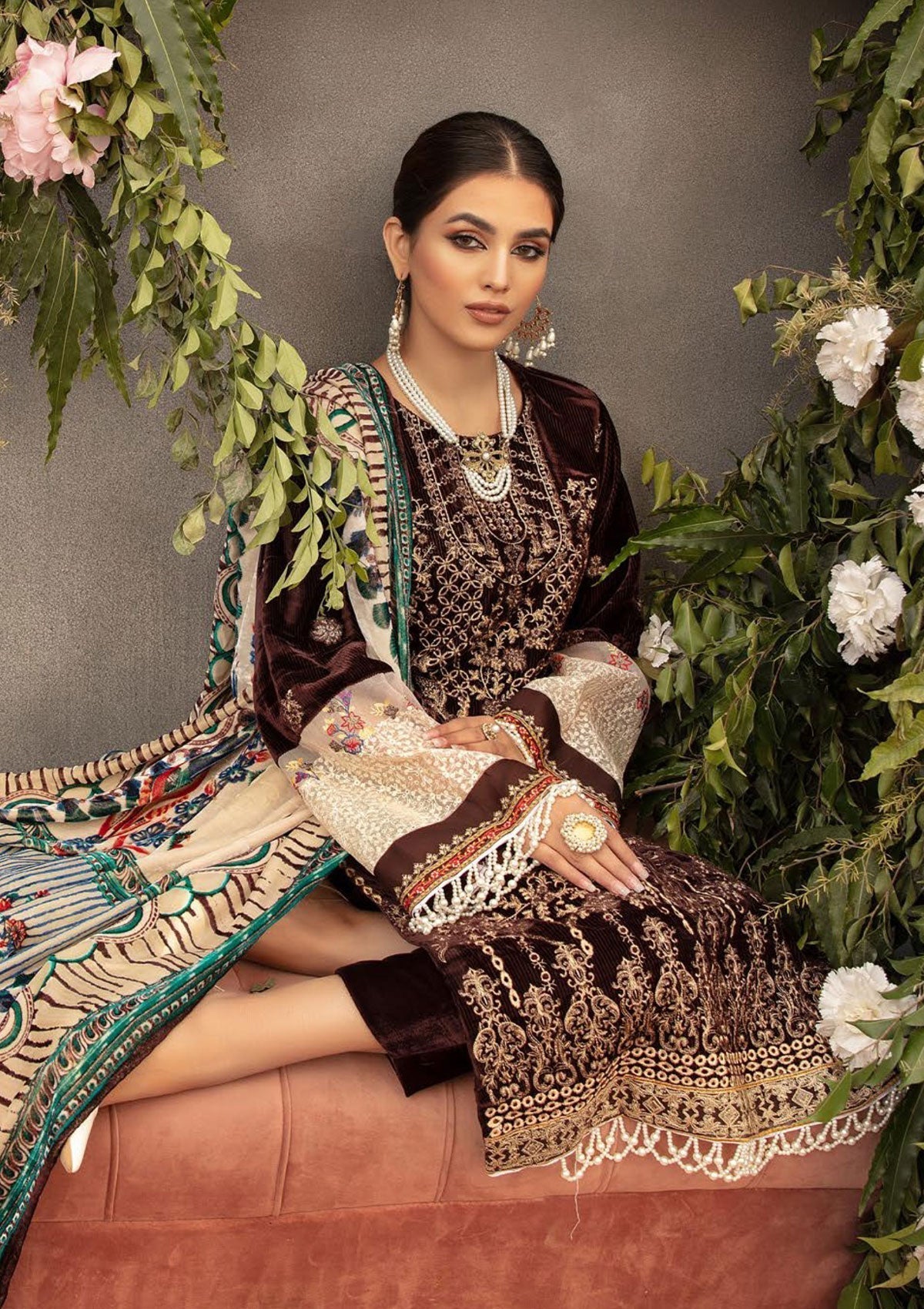Winter Collection - Shaista - Kotrai Velvet - D#874 available at Saleem Fabrics Traditions