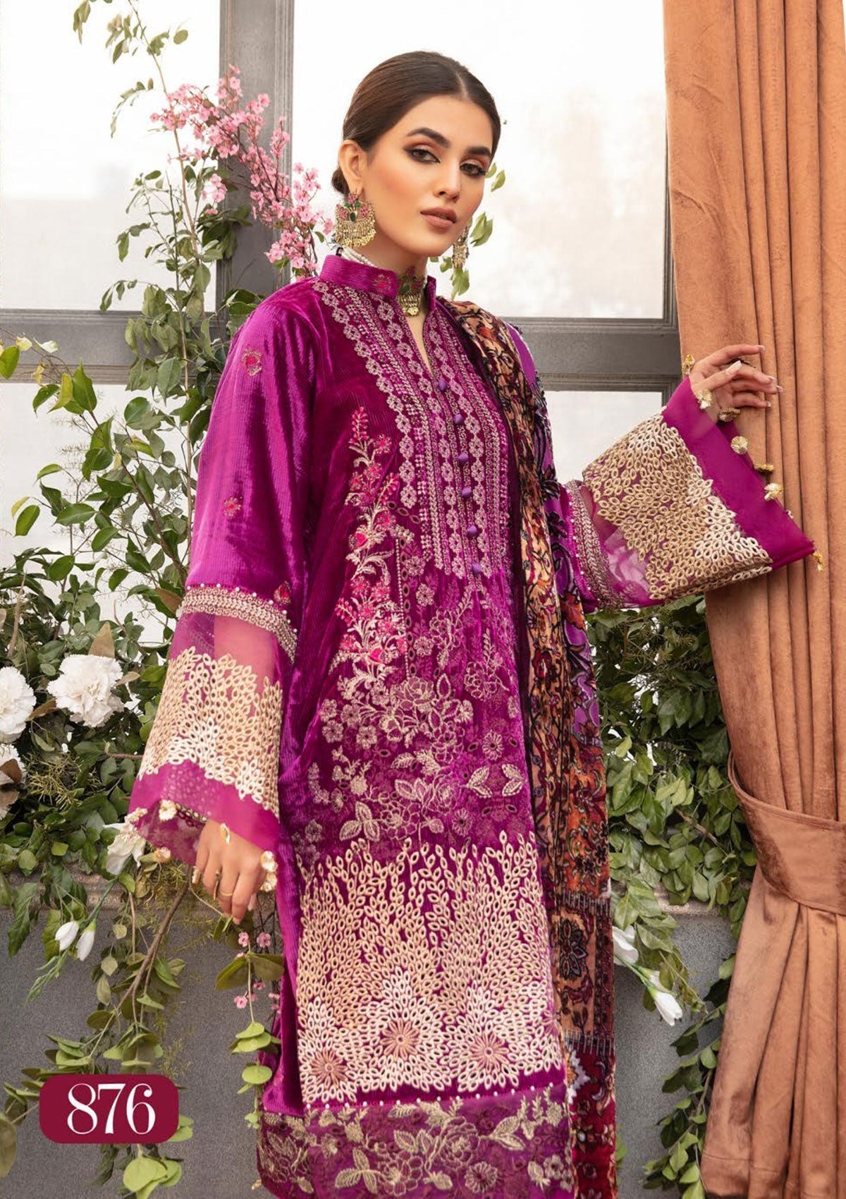 Winter Collection - Shaista - Kotrai Velvet - D#876 available at Saleem Fabrics Traditions