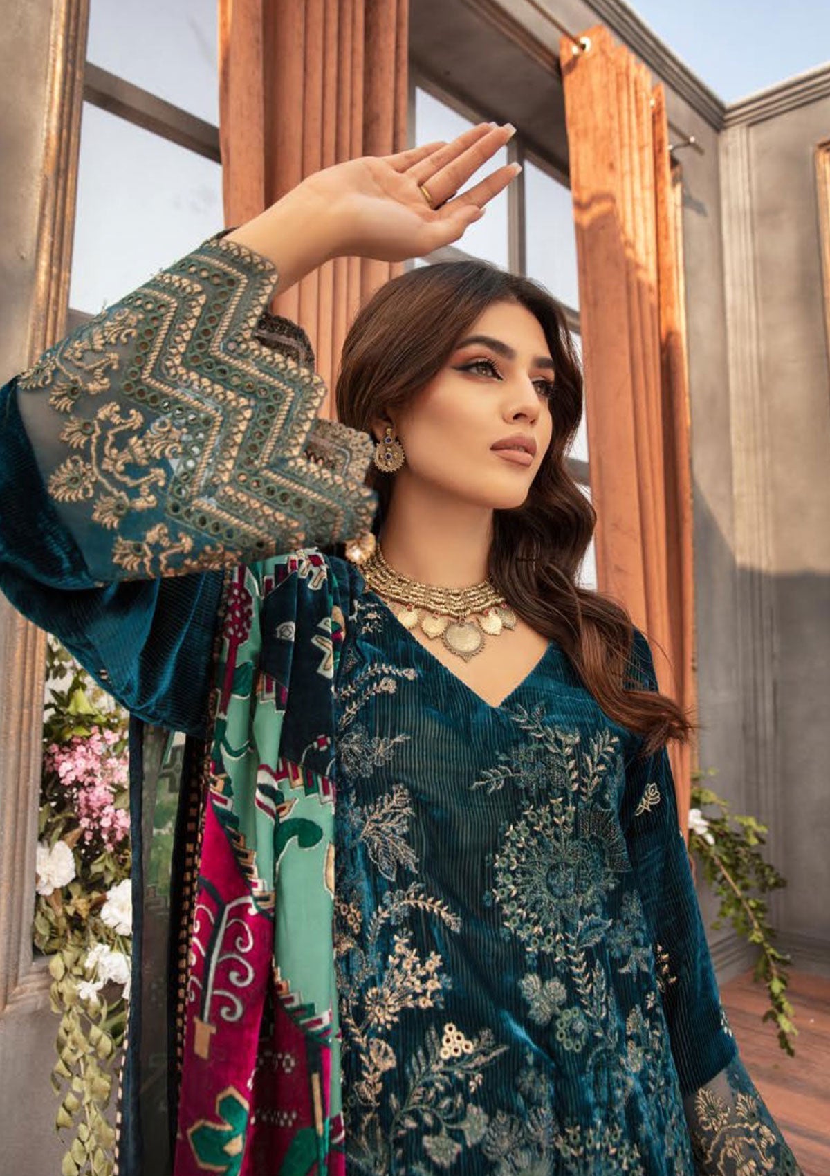 Winter Collection - Shaista - Kotrai Velvet - D#877 available at Saleem Fabrics Traditions