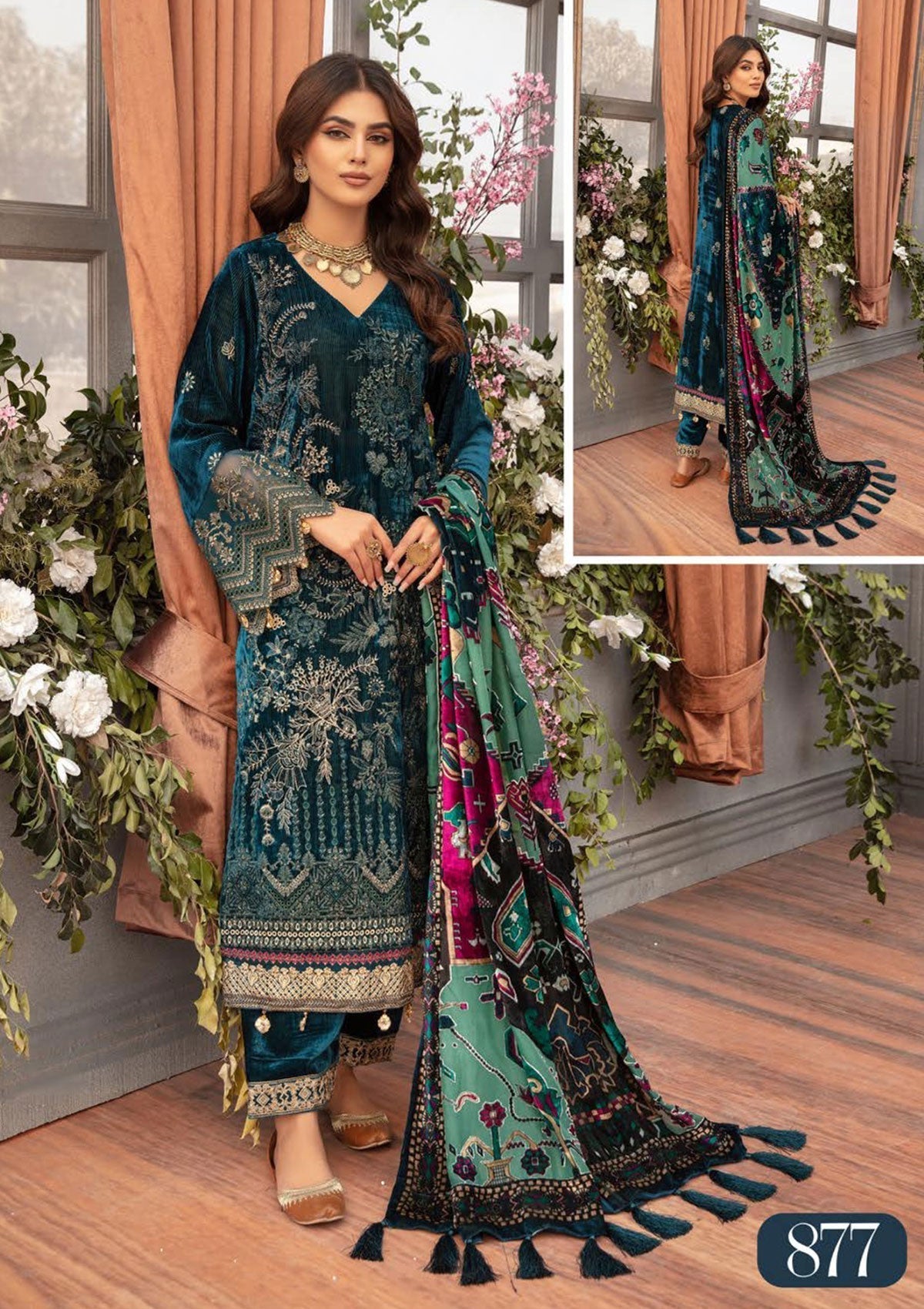 Winter Collection - Shaista - Kotrai Velvet - D#877 available at Saleem Fabrics Traditions