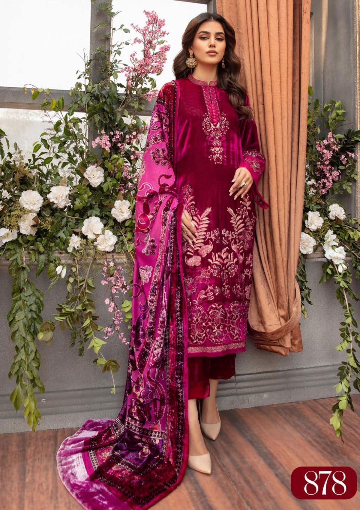 Winter Collection - Shaista - Kotrai Velvet - D#878 available at Saleem Fabrics Traditions
