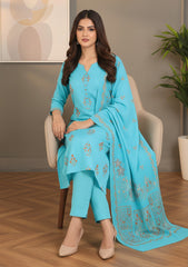 Winter - Riwaj - Pashmina Embroidered Suit - D#184 - Ferozi