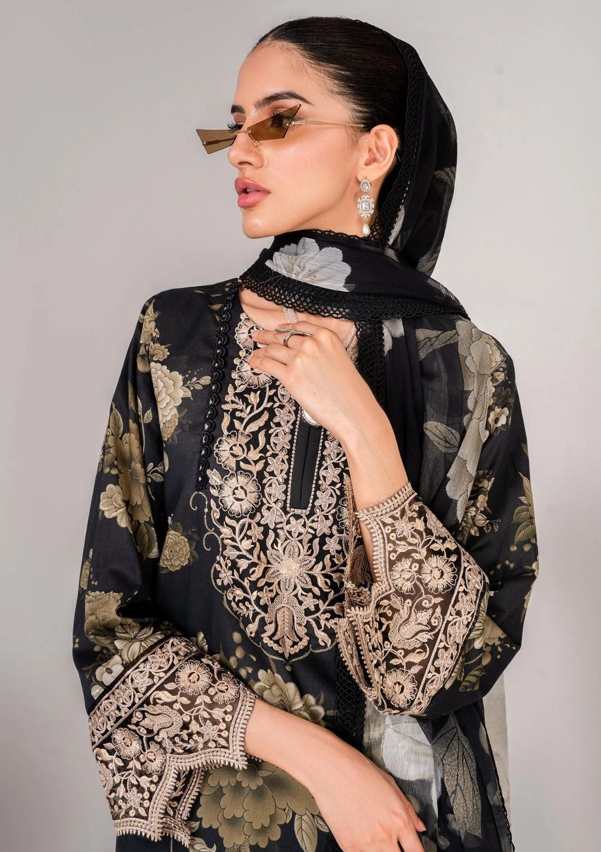 Lawn Collection - Shazme - Serene - SH-04 FLORAL NOIR Saleem Fabrics Traditions Lawn Collection - Shazme - Serene - SH-04 FLORAL NOIR Saleem Fabrics Traditions