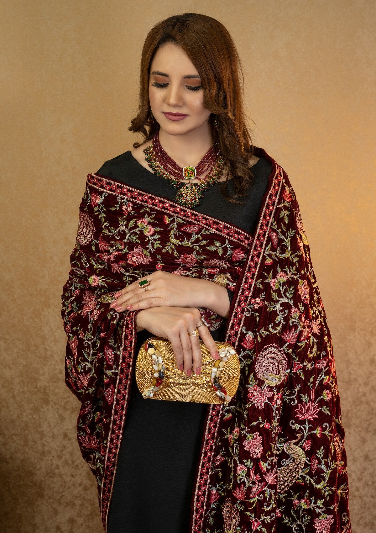 Rubaaiyat - Embroidered Velvet Shawl - D#01