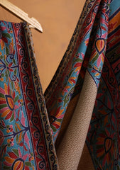 Pashmina Qalamkari Needle Work Shawl D#02 - Ferozi