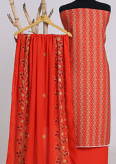 Winter - Riwaj - Printed Cotray Suit - Wool Shawl - D#13 - Red