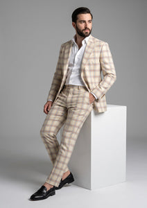 Dechamps Suiting Selvage Check Wool Fabric - M Cream
