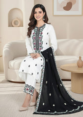 Winter - Riwaj - Embroidered Peach Leather Suit  - D#03 - Off White