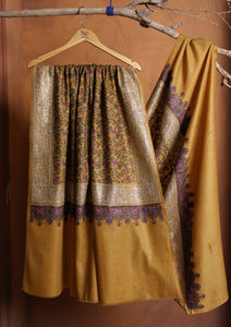 Pashmina Embroidered Jaaldar Shawl D#11 - Mustard