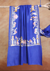 Pashmina Ari Work Jaaldar Scarf D#14 - R Blue