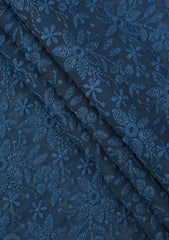 Elite Men Embroidered Selvage Crinkle Chiffon Fabric - F Blue