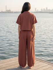 Pret - Moven - Button Up And Gathered Set - Chocolate