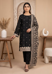Winter - Fancy Silk Embroidered - 3 Pcs Suit - D#05 - Black