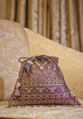 Bags Collection - Sadias Collection - Potli - D#04 Silver Mink Emb