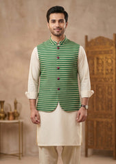 Elite Men Silk Stripe Unstitched Waistcoat Fabric