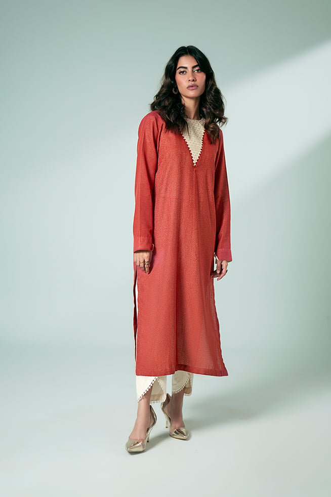 Pret Collection - Fozia Khalid - Basics Vol 3 - Rust Embroidered Kurta