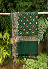 Embroidered Wool Shawl  D - 34 - B Green