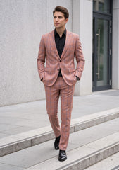 Dechamps Suiting Selvage Check Wool Fabric - Peach