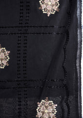 Embroidered Lawn Summer Shawl D#63 - Black 1