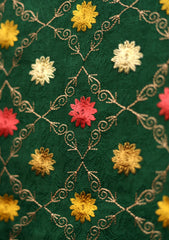 Embroidered Wool Shawl  D - 34 - B Green