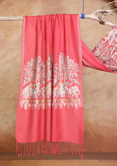 Pashmina Ari Work Jaaldar Scarf D#15 - Carrot