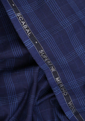 Scabal Taomina Super Fine Merino 230 Gr Check Wool Suiting - Burnt Blue