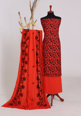 Winter - Riwaj - Printed Cotray Suit - Wool Shawl - D#12 - T Red