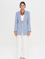 Pret - Moven - Linen Blend Lined Blue Women's Blazer Jacket