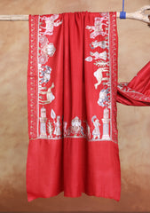 Pashmina Ari Work Jaaldar Scarf D#14 - Red