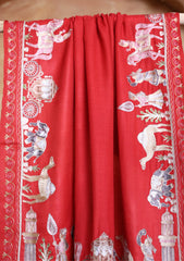 Pashmina Ari Work Jaaldar Scarf D#14 - Red
