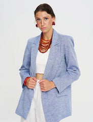 Pret - Moven - Linen Blend Lined Blue Women's Blazer Jacket