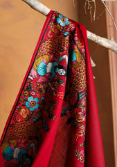 Pashmina Embroidered Border Shawl D#213 - Red