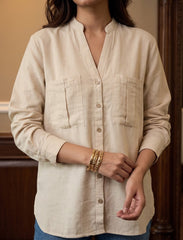 Pret - Moven - Indigo Cotton Linen Women's Shirt - Skin
