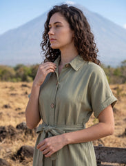 Pret - Moven - Indigo Tie Hemp Linen Shirtdress - Green