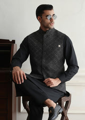 Elite Men China Boski Unstitched Waistcoat Fabric - D#43 - Black