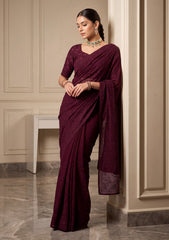 Formals - Fancy Closet - Georgette Embroidered Chiffon Saree - D#01 - Purple