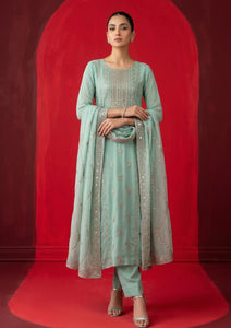 Formals - Riwaj - Fancy Bamber Chiffon - 3 Pcs Suit - CBD#1796 - Aqua