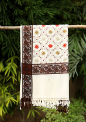 Embroidered Wool  Shawl  D - 50 - White