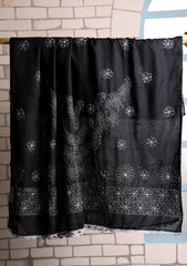 Lawn Chikankari Summer Shawl D#12 - Black