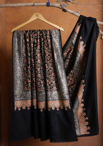 Pashmina Embroidered Jaaldar Shawl D#11 - Black 1
