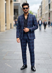 Holland & Sherry Selvage Check Wool Fabric - Blue