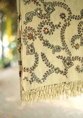 Pashmina Wool Needle Work Shawl D - 05 - L Pista