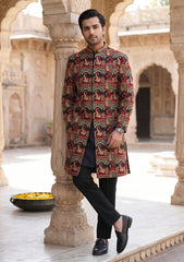 Elite Men Embroidered Jamawar Fabric - Multi