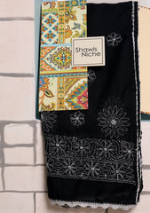 Lawn Chikankari Summer Shawl D#12 - Black