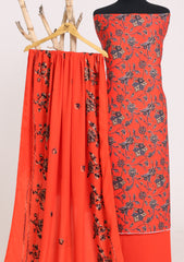 Winter - Riwaj - Printed Cotray Suit - Wool Shawl - D#04 - Red