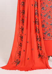 Winter - Riwaj - Printed Cotray Suit - Wool Shawl - D#04 - Red