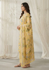 Lawn - Rubaaiyat - Chikankari 26 - Silk Dupatta - D#06 - Yellow