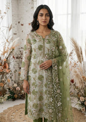 Formals - Riwaj - Fancy Net - 2 Pcs Suit - D#01 - Mehndi